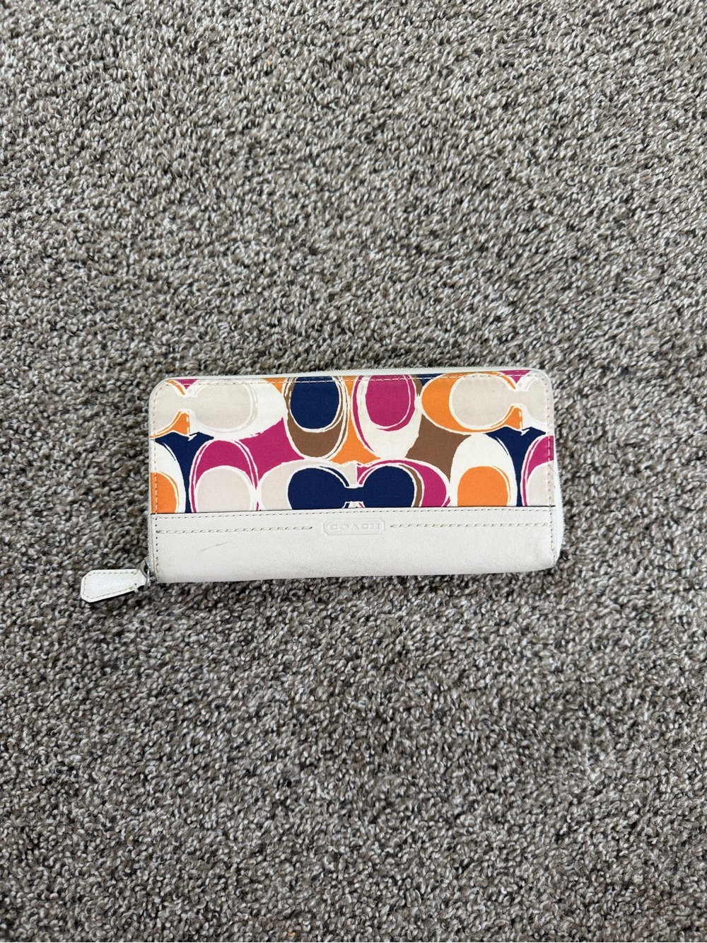 Coach Multicolor Signature Zip Wallet with Cream Trim